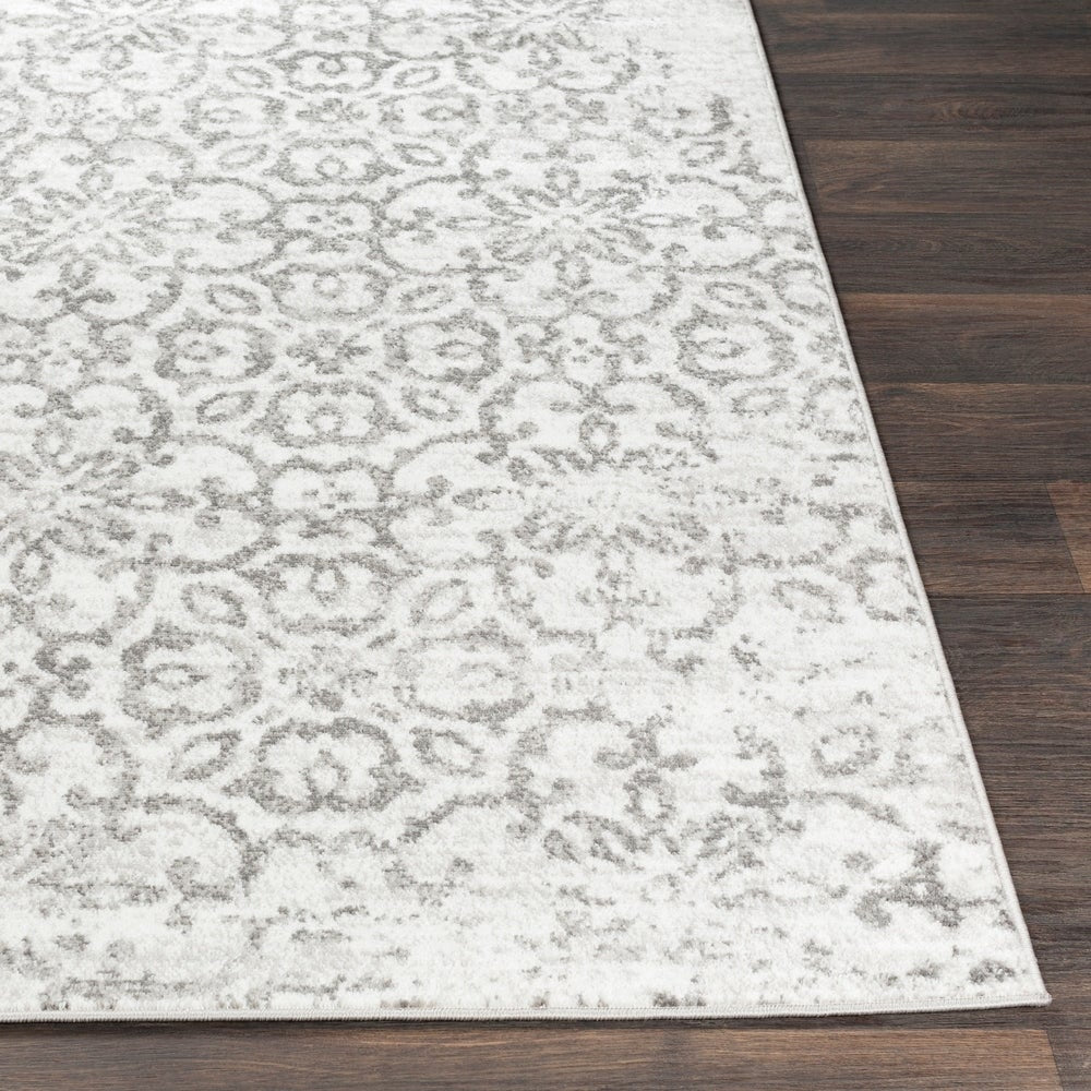 Damask Distressed Light Grey Ivory Area Rug