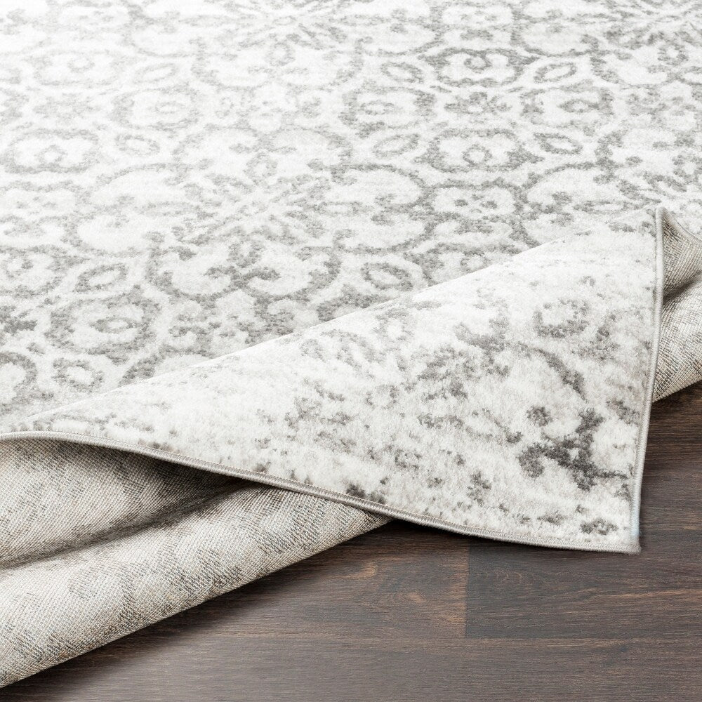 Damask Distressed Light Grey Ivory Area Rug