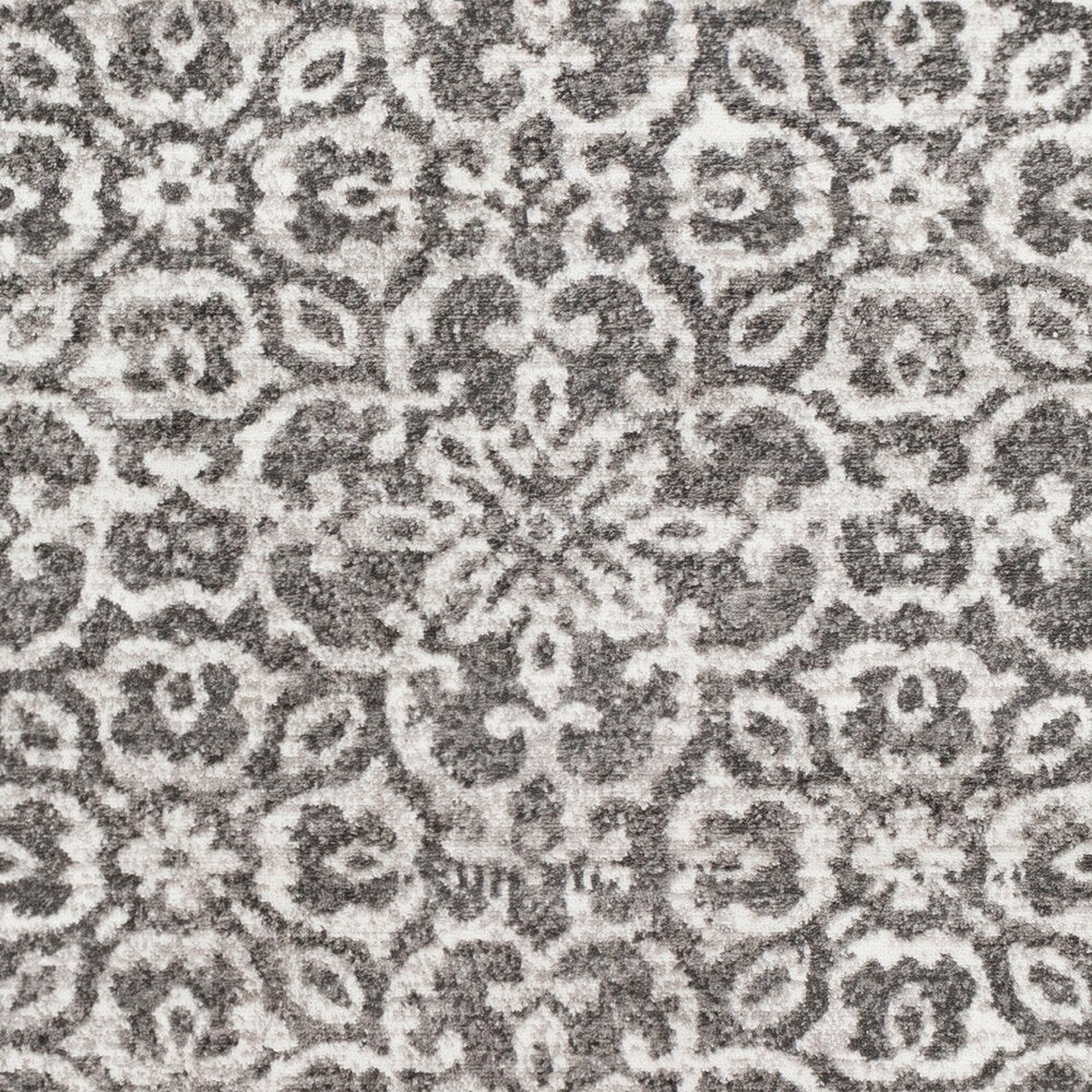 Damask Distressed Dark Grey Ivory Area Rug