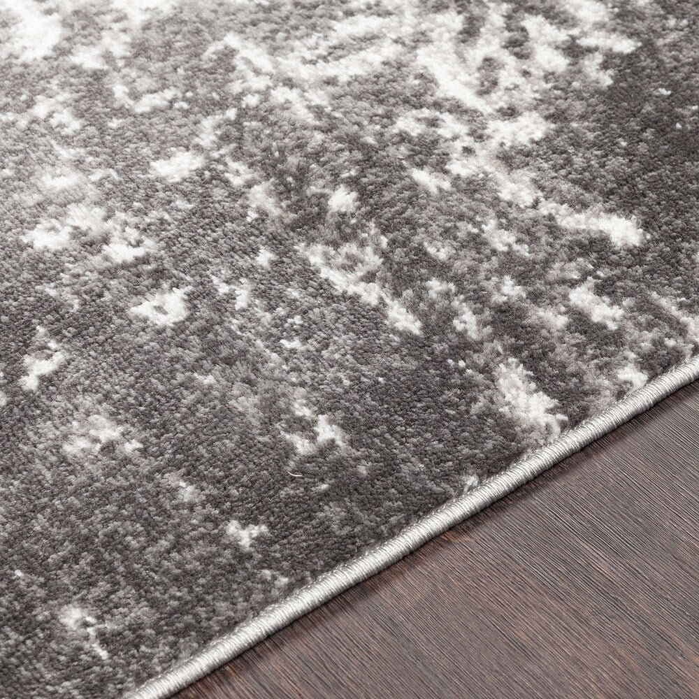 Damask Distressed Dark Grey Ivory Area Rug