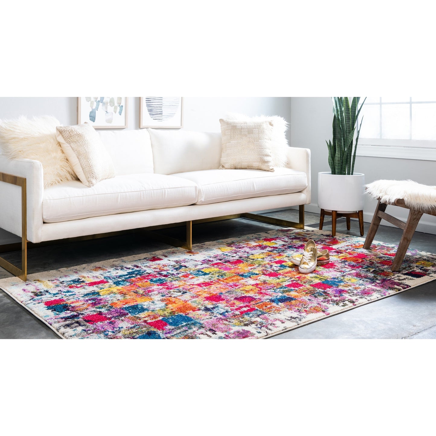 Distressed Ivory Multi-color Soft Area Rug