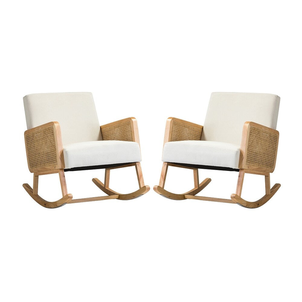 Williams 25.2" Wide Modern Polyester Rocking Chair with Rattan Arms Set of 2