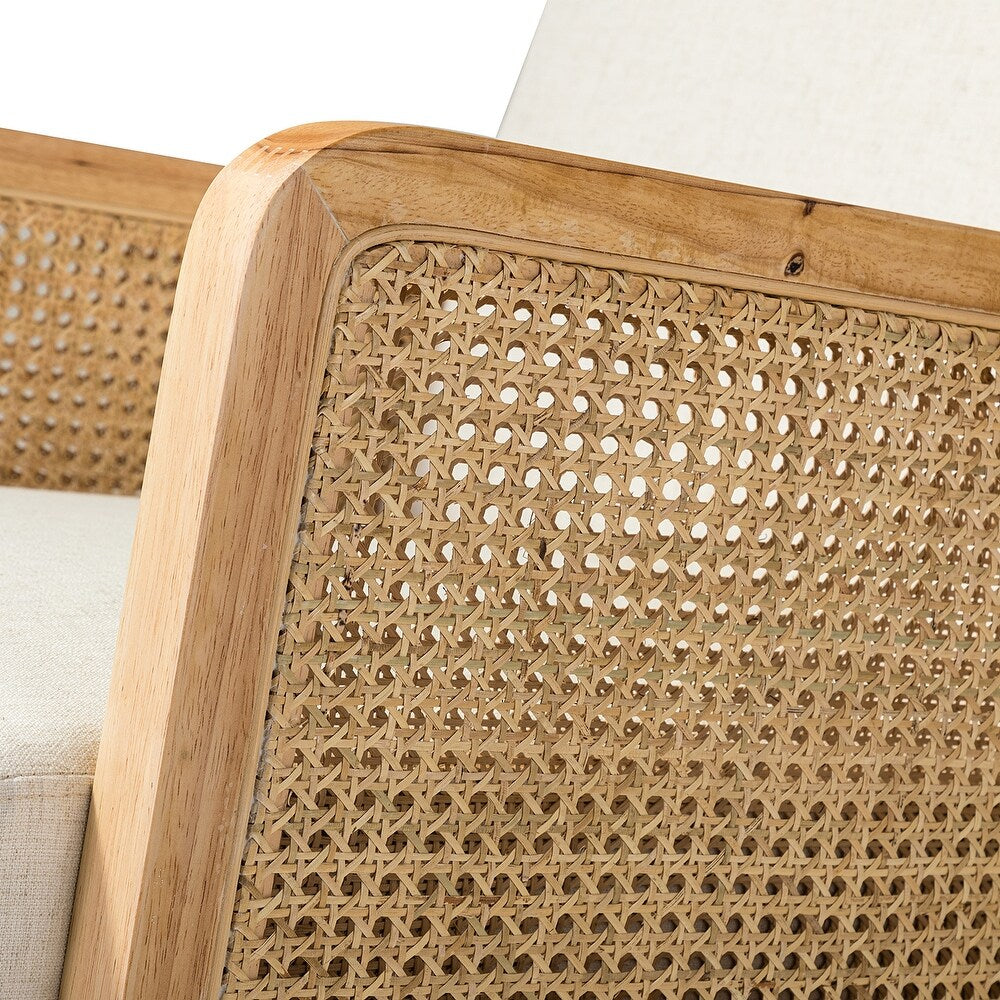 Williams 25.2" Wide Modern Polyester Rocking Chair with Rattan Arms Set of 2