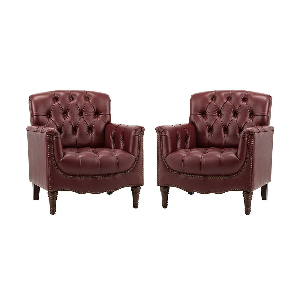 Wemer Transitional Genuine Leather Armchair with Button Tufted Back Set of 2