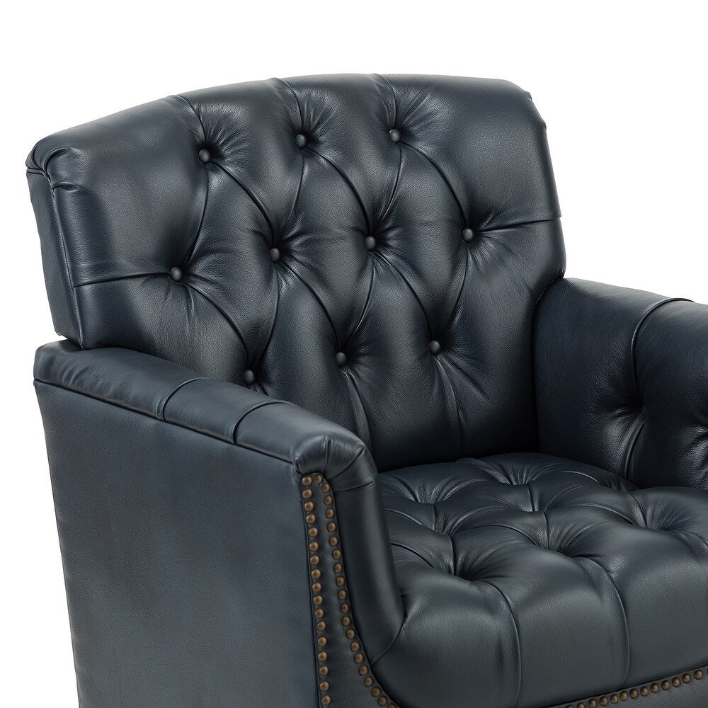 Wemer Transitional Genuine Leather Armchair with Button Tufted Back Set of 2