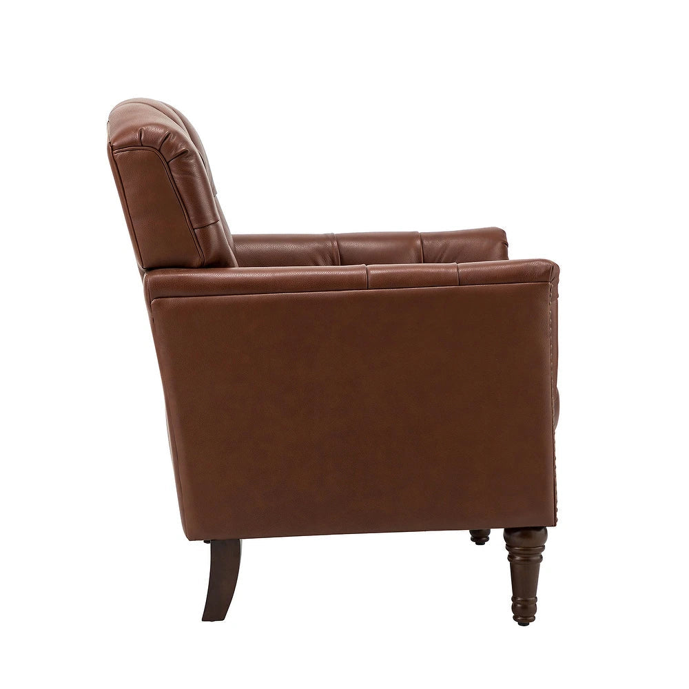 Wemer Transitional Genuine Leather Armchair with Button Tufted Back Set of 2