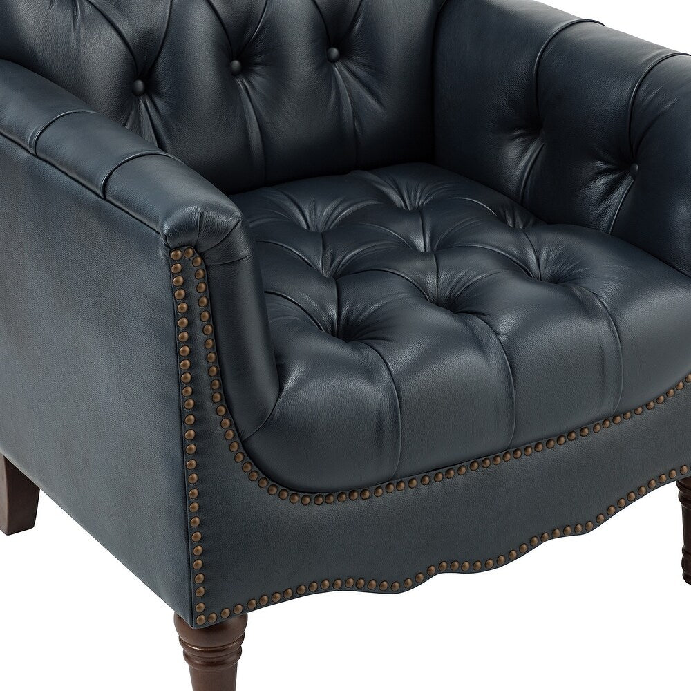 Wemer Transitional Genuine Leather Armchair with Button Tufted Back Set of 2