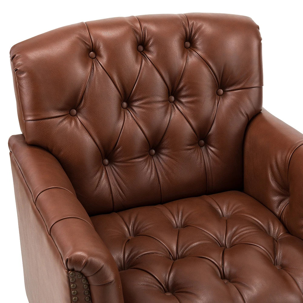 Wemer Transitional Genuine Leather Armchair with Button Tufted Back Set of 2