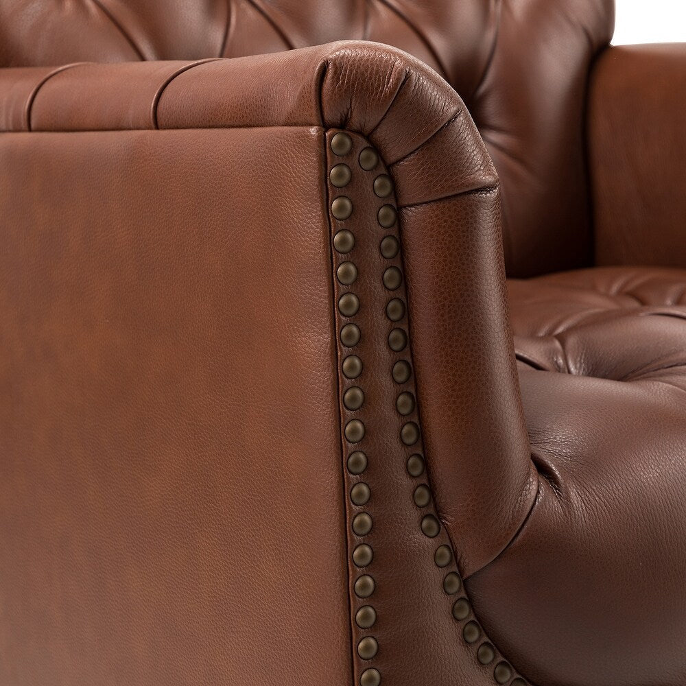 Wemer Transitional Genuine Leather Armchair with Button Tufted Back Set of 2