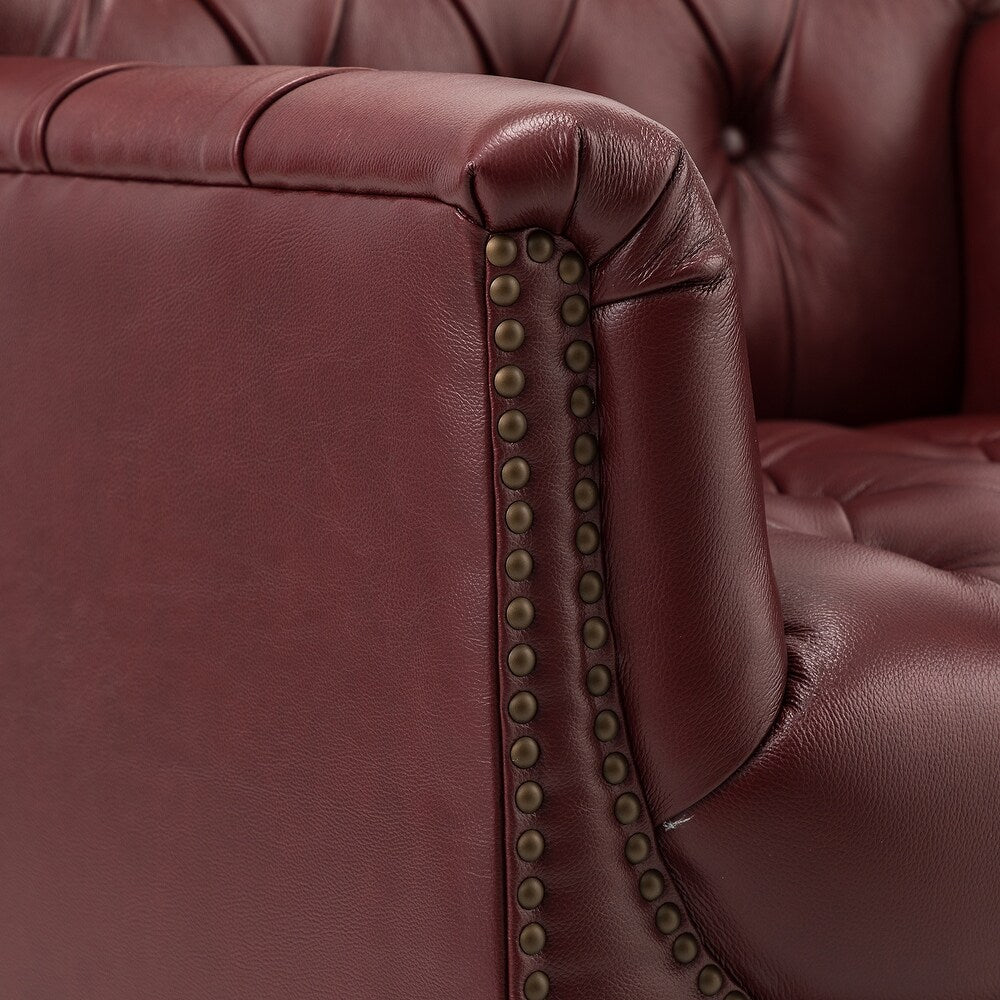 Wemer Transitional Genuine Leather Armchair with Button Tufted Back Set of 2