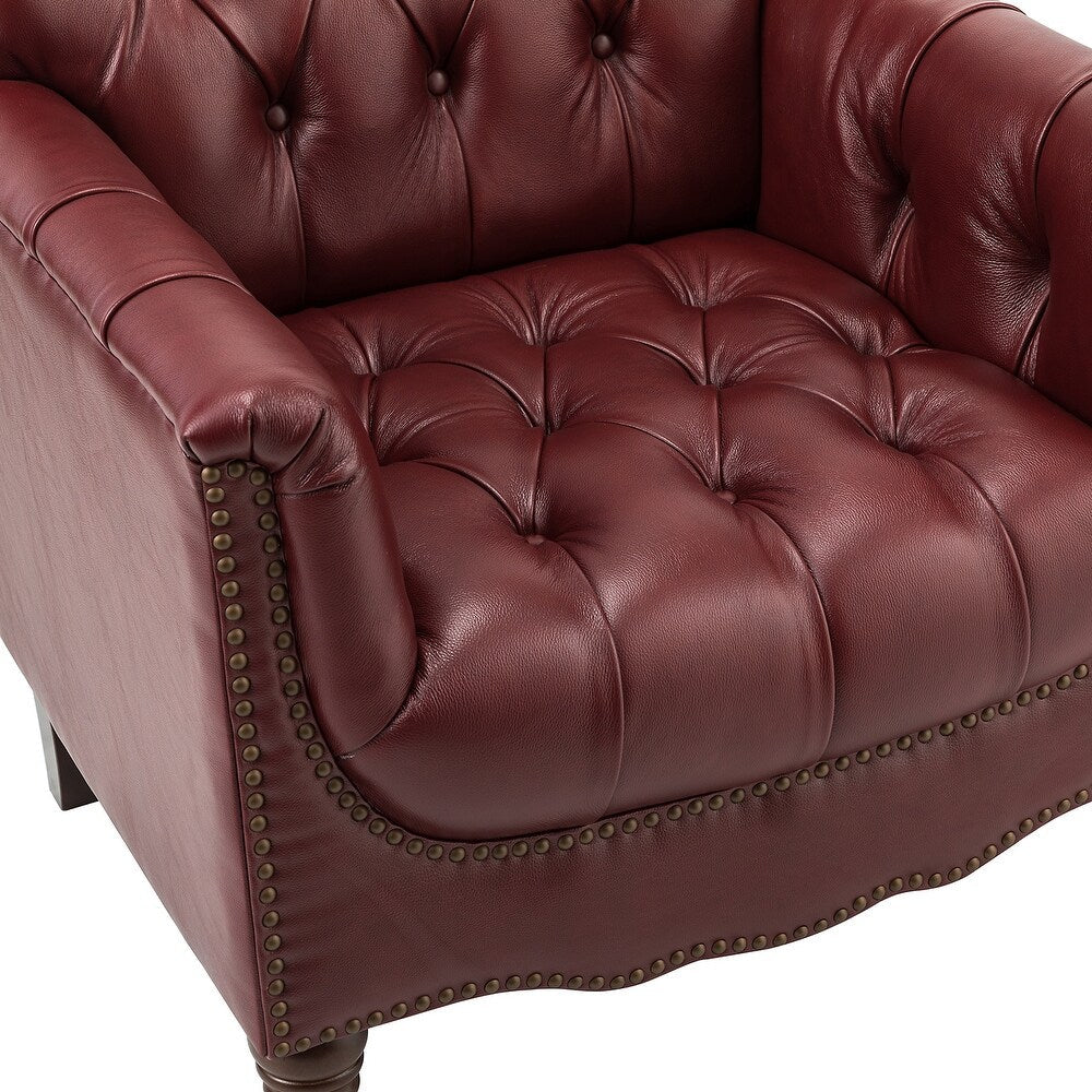 Wemer Transitional Genuine Leather Armchair with Button Tufted Back Set of 2