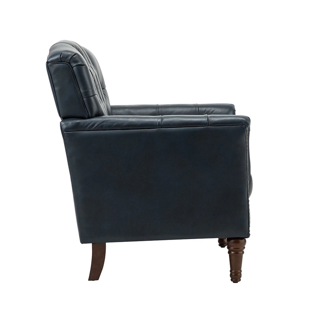 Wemer Transitional Genuine Leather Armchair with Button Tufted Back Set of 2