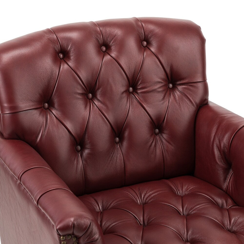 Wemer Transitional Genuine Leather Armchair with Button Tufted Back Set of 2