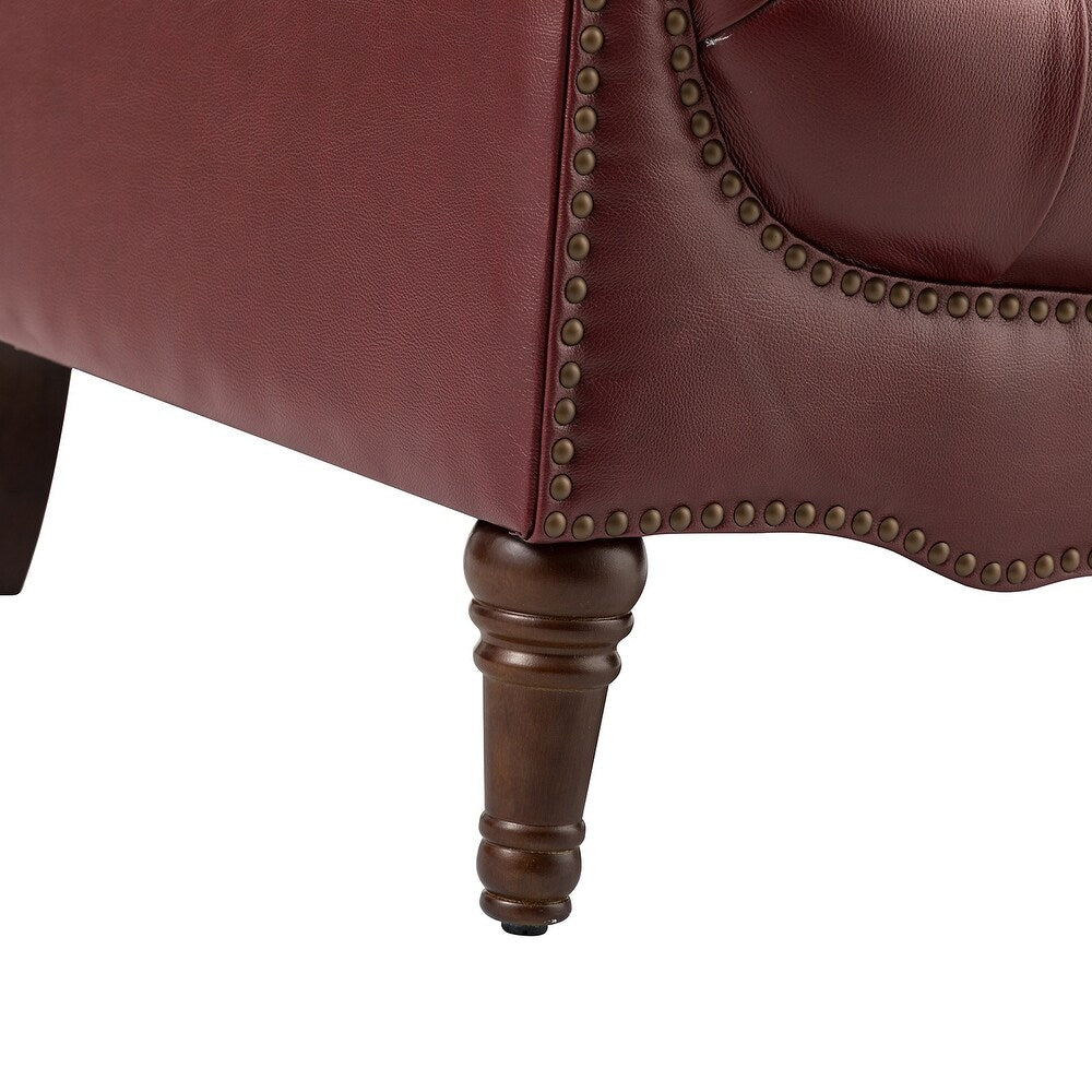 Wemer Transitional Genuine Leather Armchair with Button Tufted Back Set of 2