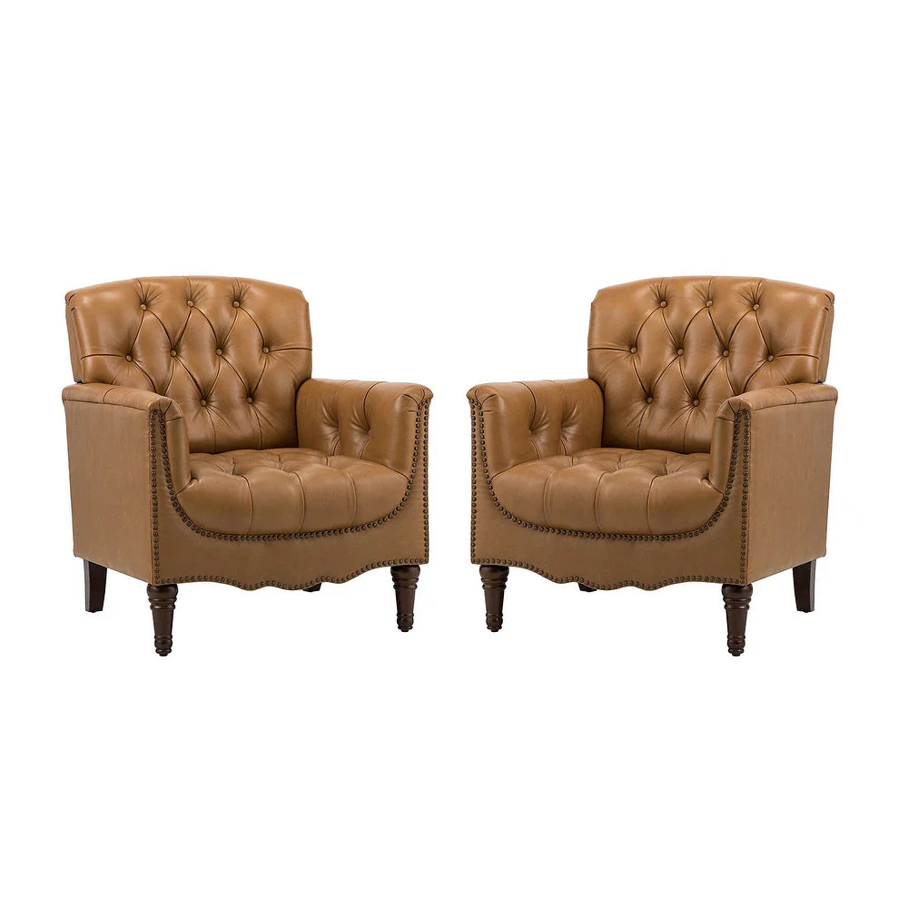 Wemer Transitional Genuine Leather Armchair with Button Tufted Back Set of 2