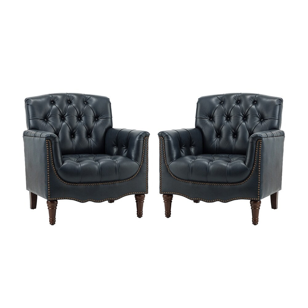 Wemer Transitional Genuine Leather Armchair with Button Tufted Back Set of 2