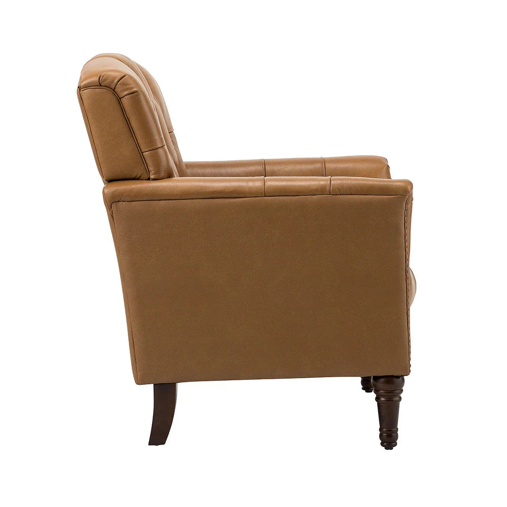 Wemer Transitional Genuine Leather Armchair with Button Tufted Back Set of 2