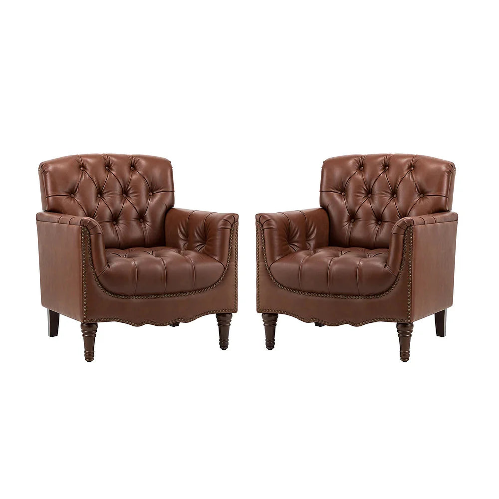 Wemer Transitional Genuine Leather Armchair with Button Tufted Back Set of 2
