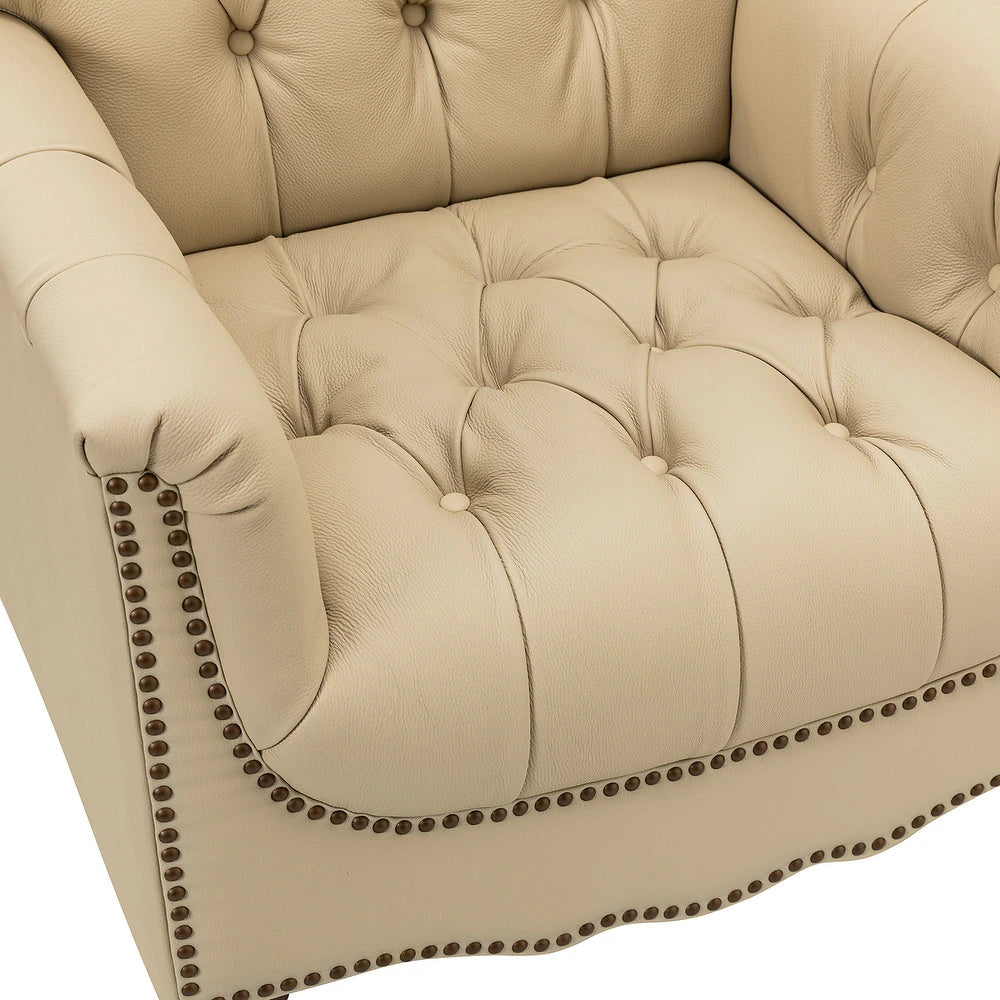 Wemer Transitional Genuine Leather Armchair with Button Tufted Back Set of 2