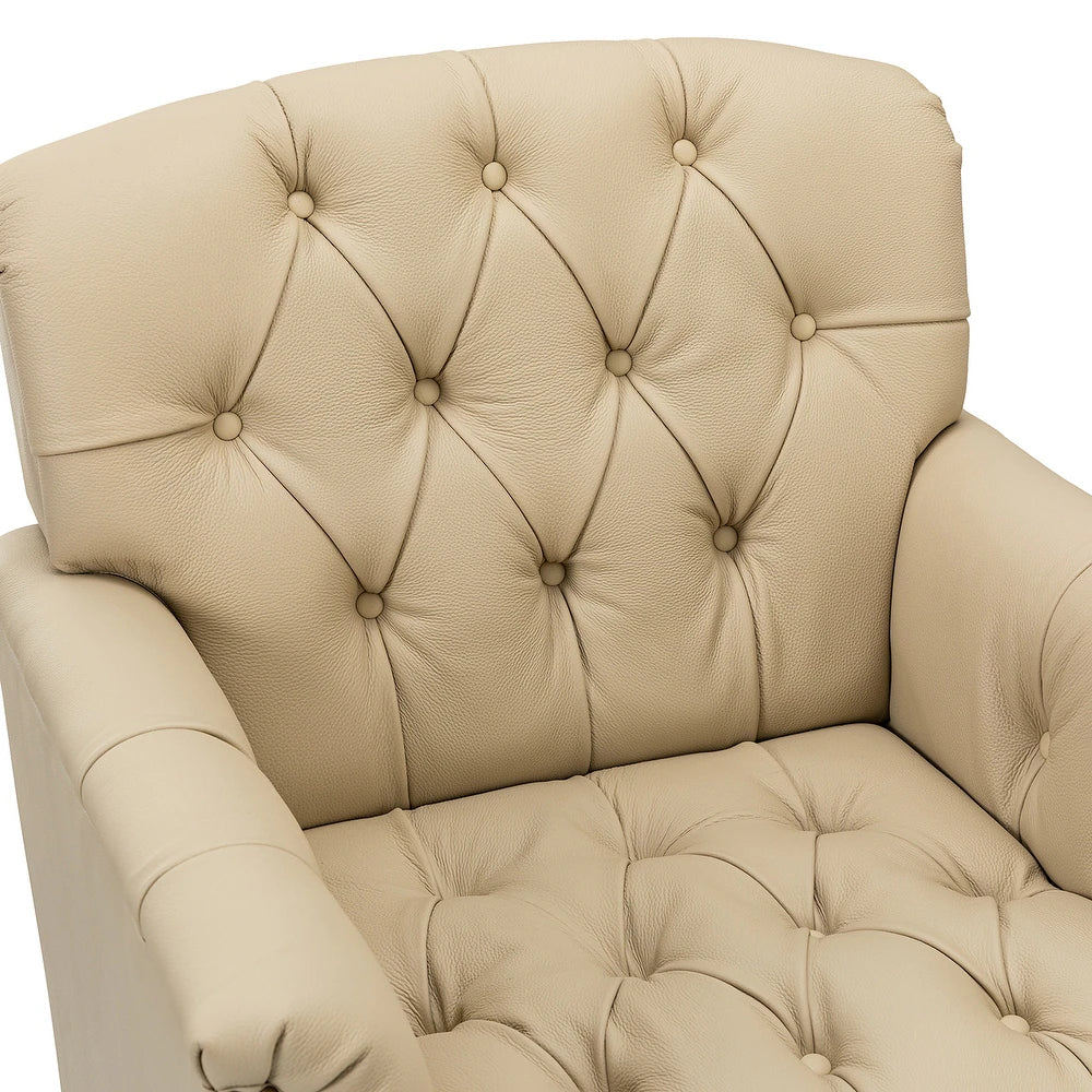 Wemer Transitional Genuine Leather Armchair with Button Tufted Back Set of 2