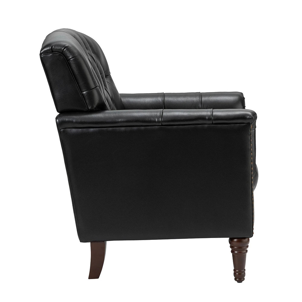 Wemer Transitional Genuine Leather Armchair with Button Tufted Back Set of 2