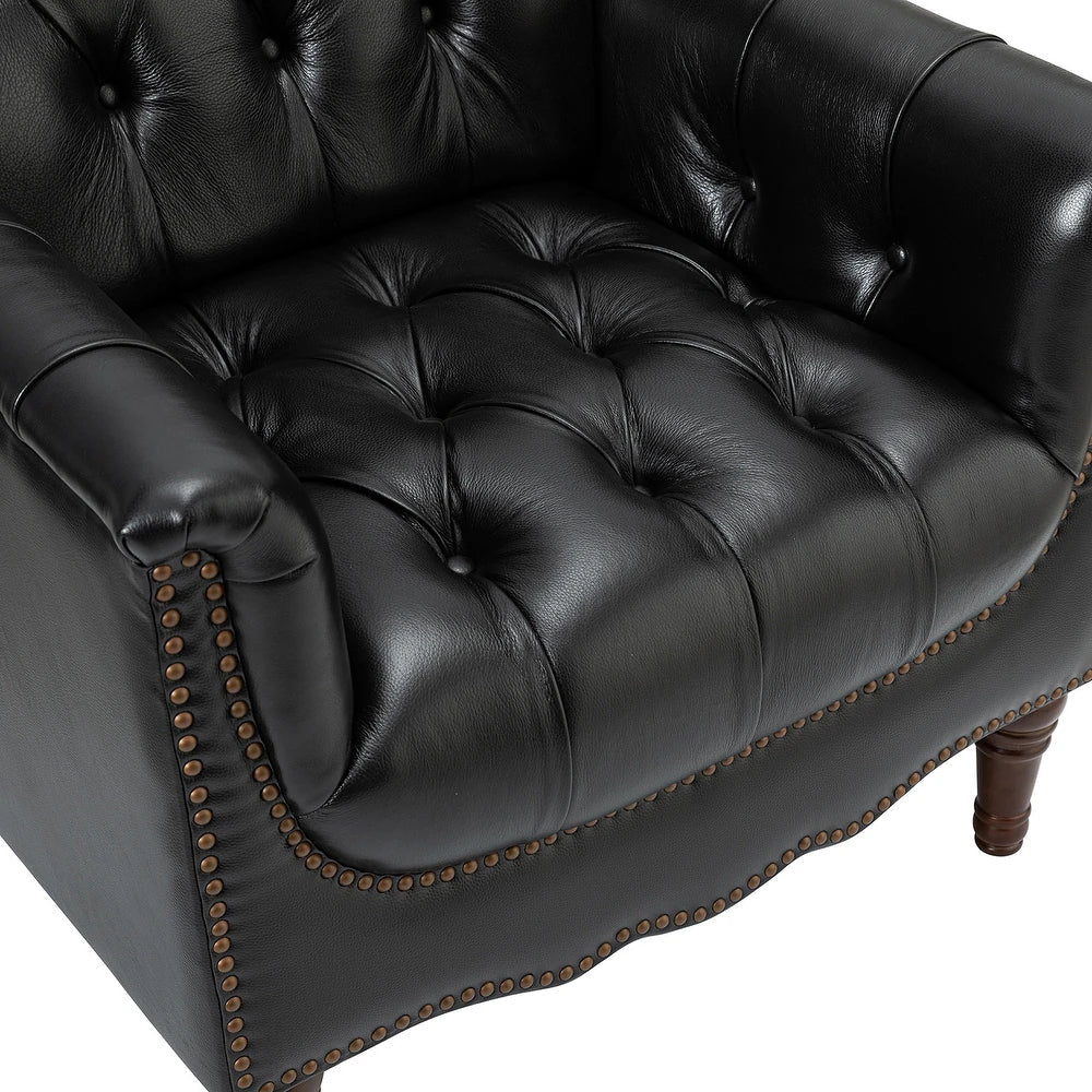 Wemer Transitional Genuine Leather Armchair with Button Tufted Back Set of 2