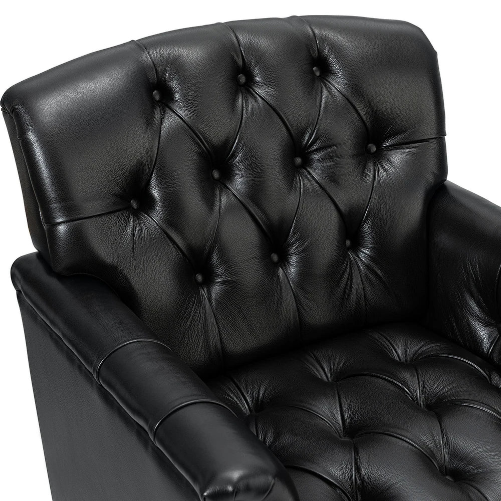 Wemer Transitional Genuine Leather Armchair with Button Tufted Back Set of 2