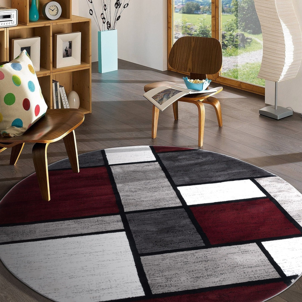 Modern Box Red Gray White Area Rug