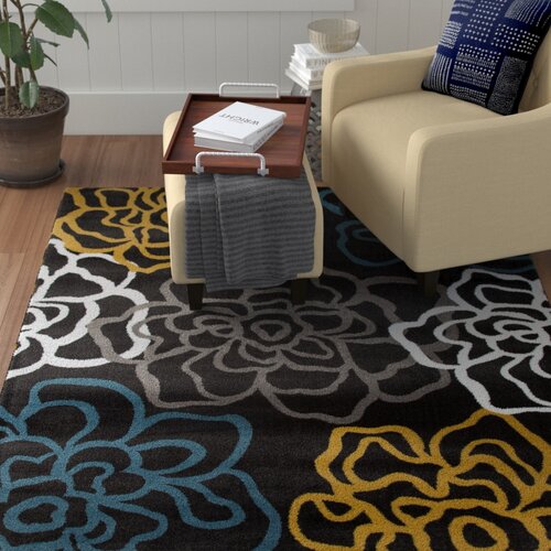Floral Gray/Grey Yellow Blue Area Rug