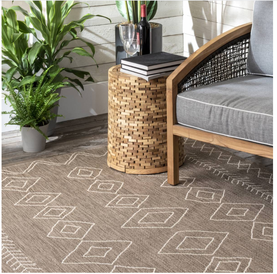 Moroccan Tribal Accent Light Brown Indoor/Outdoor Area Rugs - Durable/Easy Maintenance