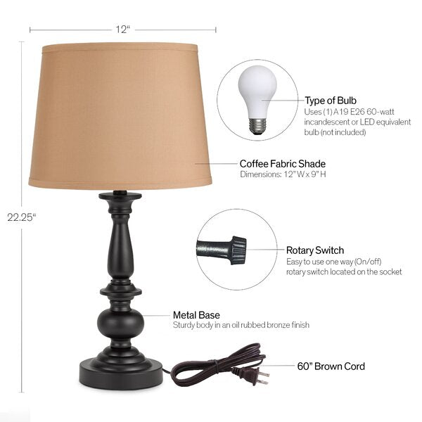 22 inch Bronze Finish Coffee Fabric Shades Table Lamp (Set of 2)