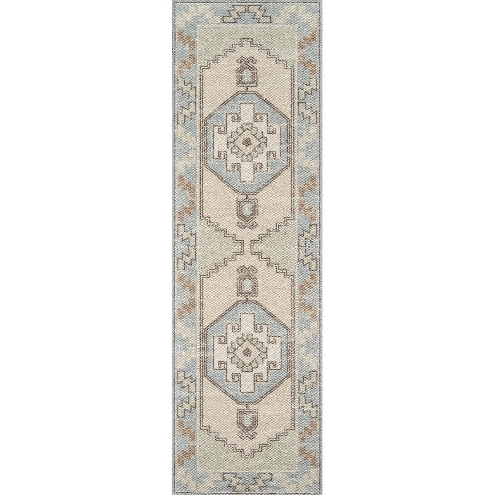 Anatolia Wool Blend Traditional Medallion Soft Area Rug Light Blue