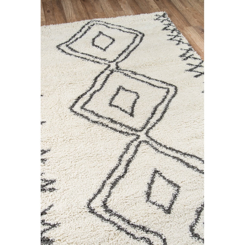 Maya Contemporary Geometric Soft Shag Area Rug - Ivory