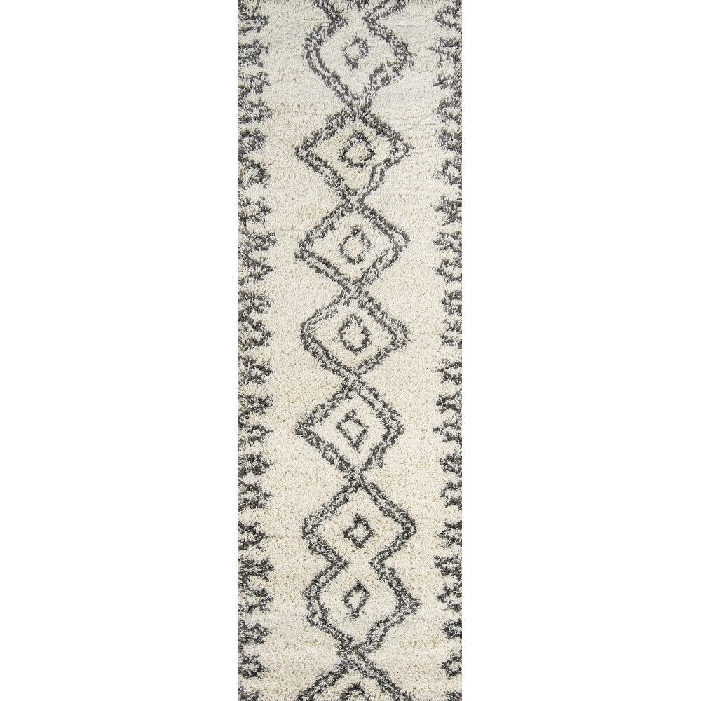 Maya Contemporary Geometric Soft Shag Area Rug - Ivory