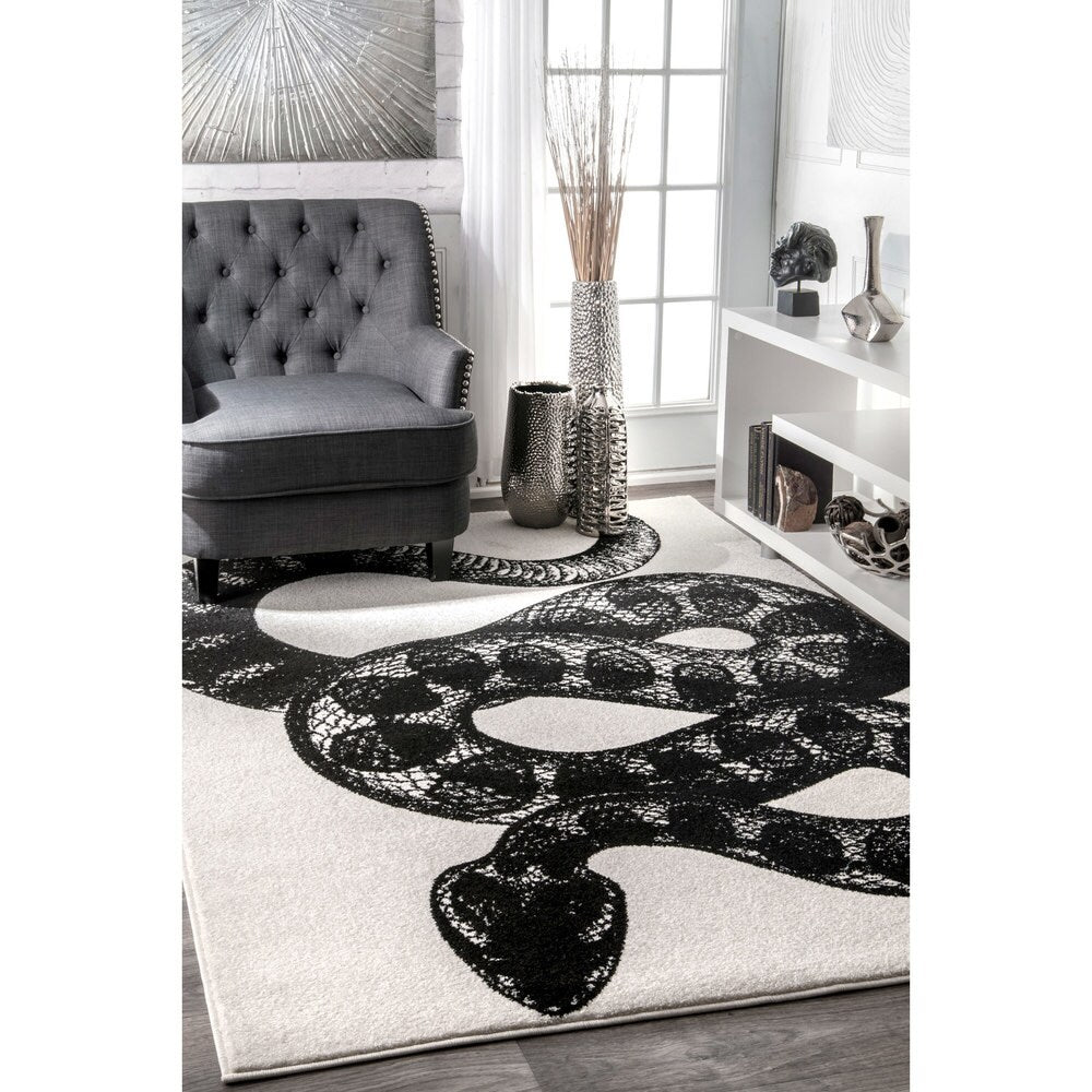 Black and White Serpent Soft Area Rugs
