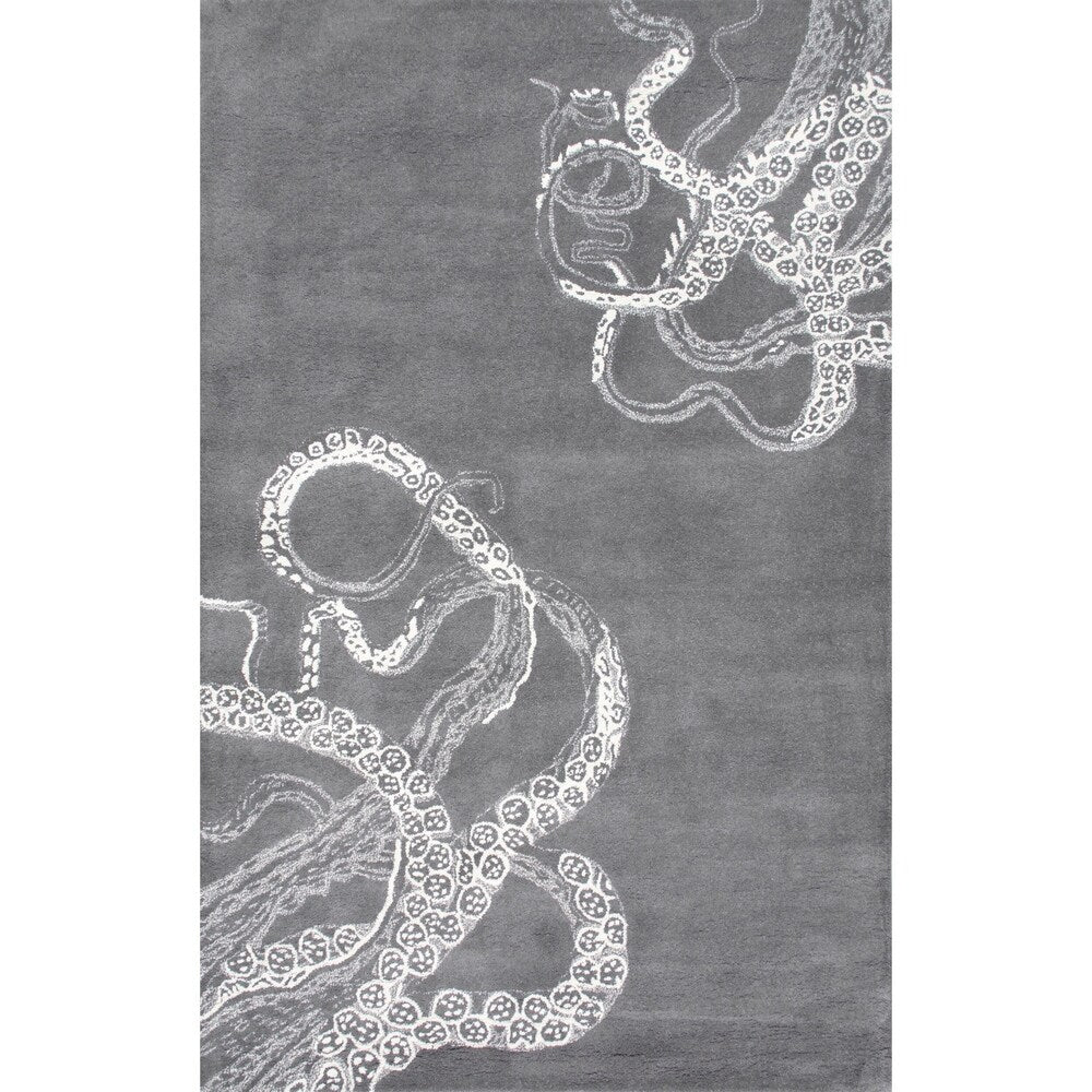 Handmade Wool Silk Octopus Pattern Gray Soft Area Rugs