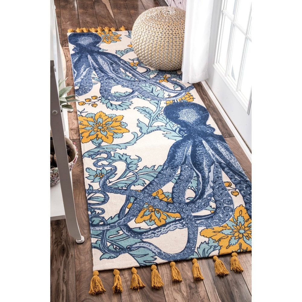 Handmade Cotton Wool Octopus Pattern Multi Soft Area Rugs