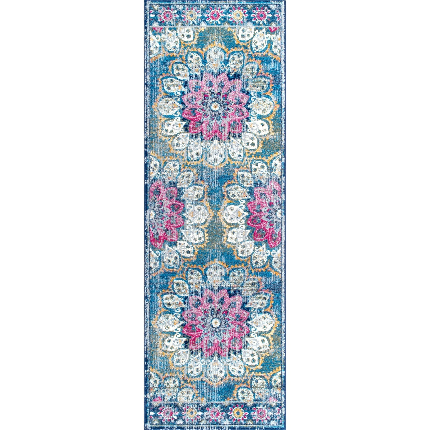 Floral Vintage Turquoise Blue Pink Area Rugs