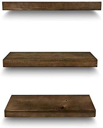 Rustic Farmhouse 3 Tier Justified Floating Wood Shelf  (Set of 3), Hardware and Fasteners Included (White Oak, 16")