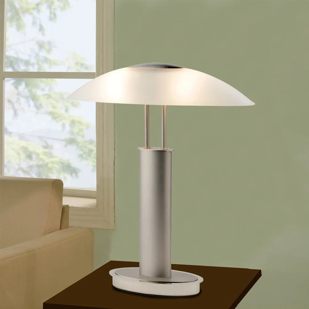 Artiva USA Avalon 18.5" Touch Table Lamp, Canoe Glass Shade, Satin Nickel and Chrome