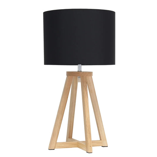 Simple Designs Interlocked Triangular Wood Table Lamp with Fabric Shade - NATURAL + BLACK