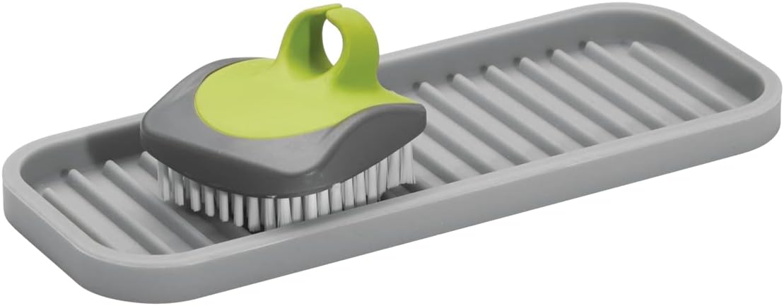 Lineo Silicone Kitchen Sink Tray for Sponges, Scrubbers, Soap, Stovetop Spoon Holder, 9" x 3.5" x 0.5", Gray