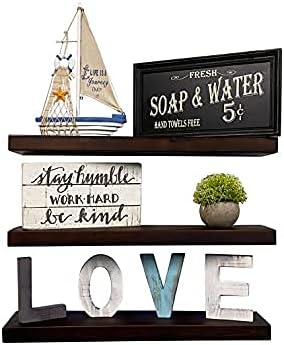 Rustic Farmhouse 3 Tier Justified Floating Wood Shelf  (Set of 3), Hardware and Fasteners Included (White Oak, 16")