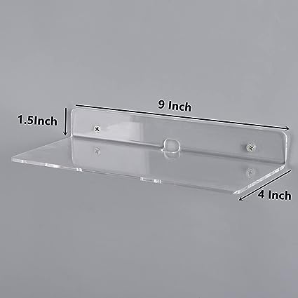 4 PCS Clear Small Acrylic Floating Wall Shelves,9 Inch Adhesive Display Shelf for Nintendo Switch/Smart Speaker/Security Cameras/Action Figures,No Damage Expand Wall Space