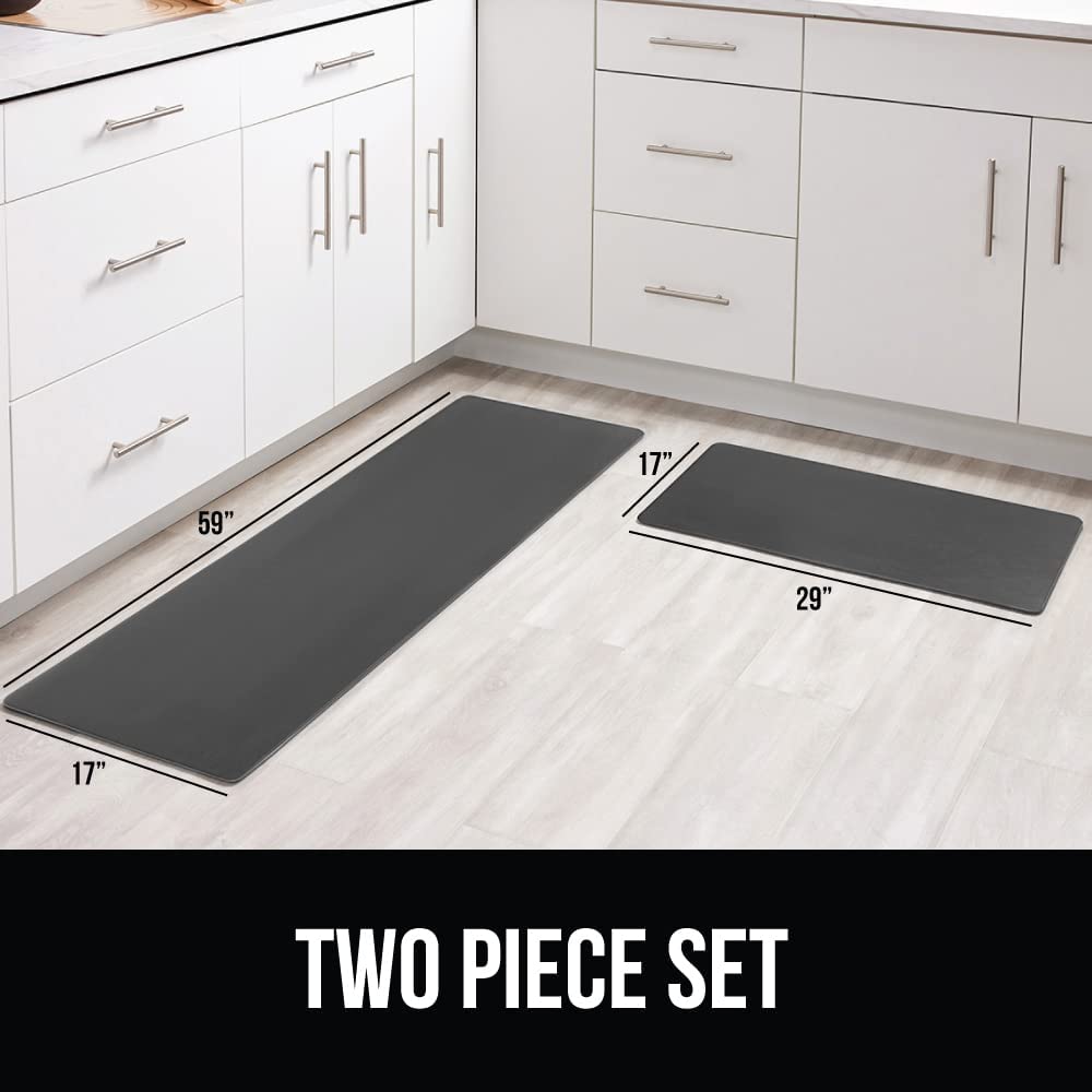 2 Piece Anti Fatigue Cushioned Kitchen Floor Mat Set - 17x24 and 17x48, Brown