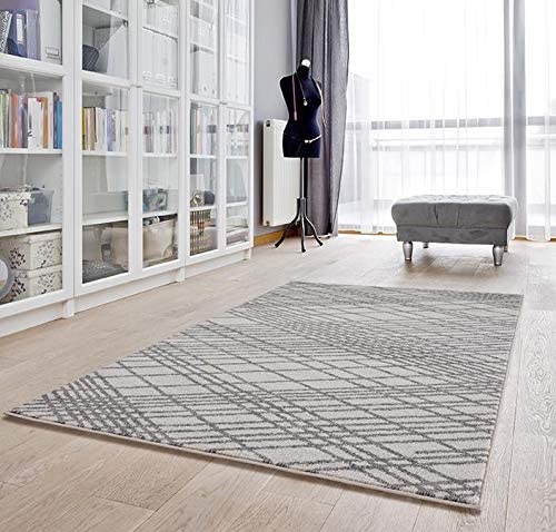 Pancras Collection Grey Geometric Soft Area Rug