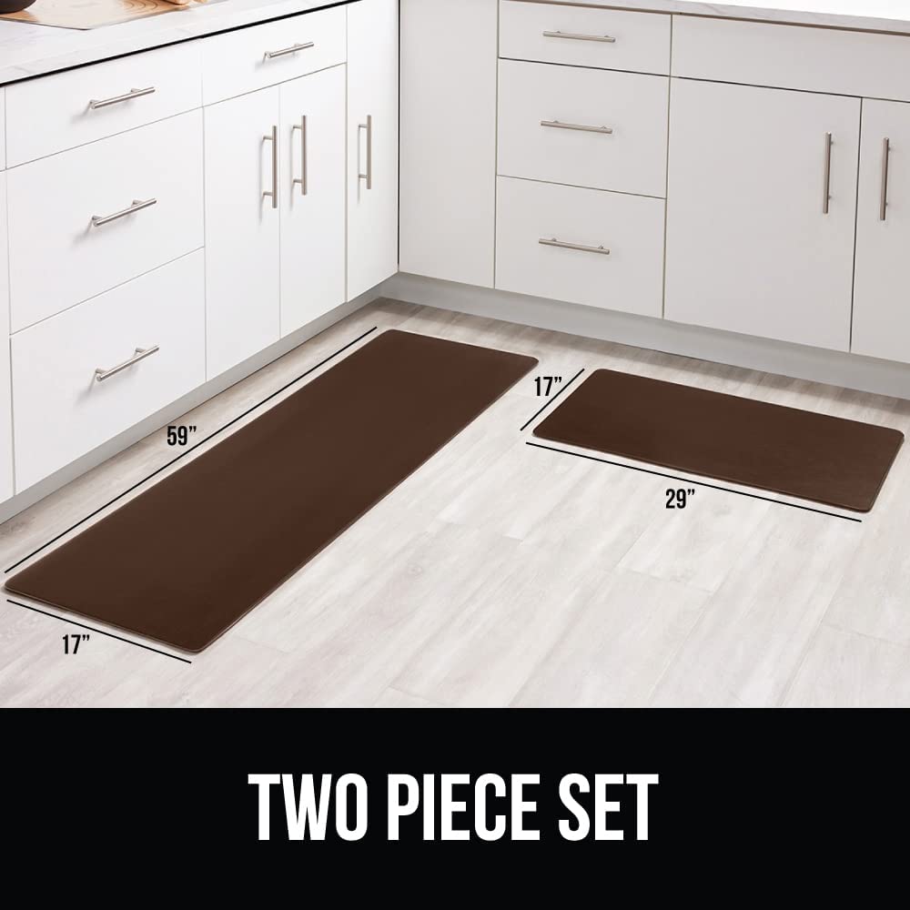 2 Piece Anti Fatigue Cushioned Kitchen Floor Mat Set - 17x24 and 17x48, Brown