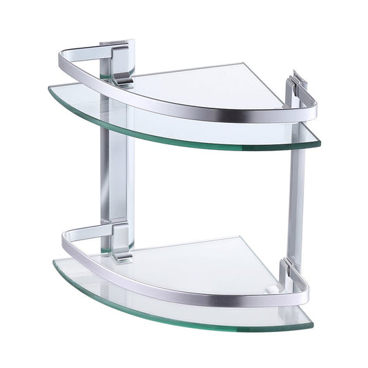 Heavy Duty Wall Mounted Corner Shelves Aluminum Tempered Glass Storage 2-Tiers