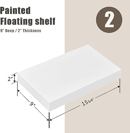 9" Deep White Floating Shelf Set of 2, Wall Shelves for Bathroom, Living Room, Bedroom, Modern Home Decor