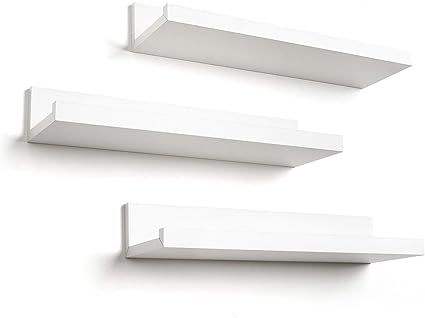 14" White Floating Shelves for Wall - Composite Wood Shelves for Wall Storage, Set of 3